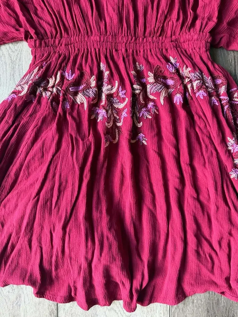 Free People Embroidered Burgundy Boho Mini Dress Size XS